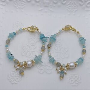 B90 Handmade Freshwater Pearl Aqua Marine Bracelet